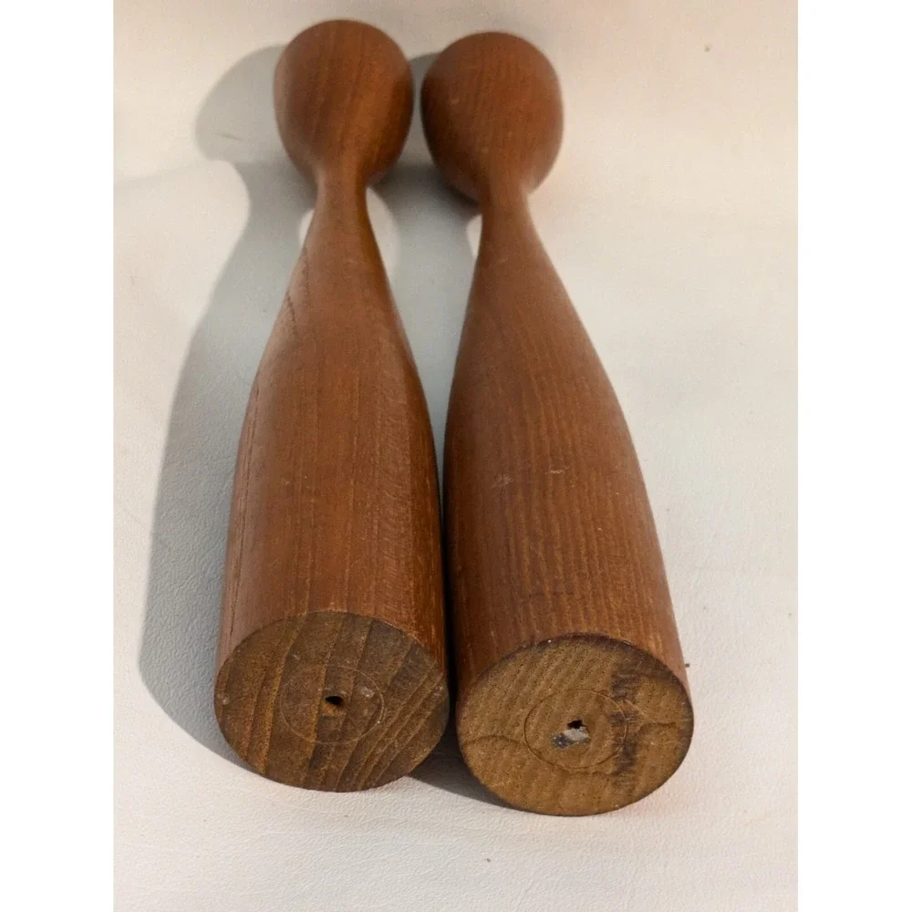Vintage MCM 2 Teak Wood Tulip Candlestick Candle Holders Denmark 11.5 Inches
